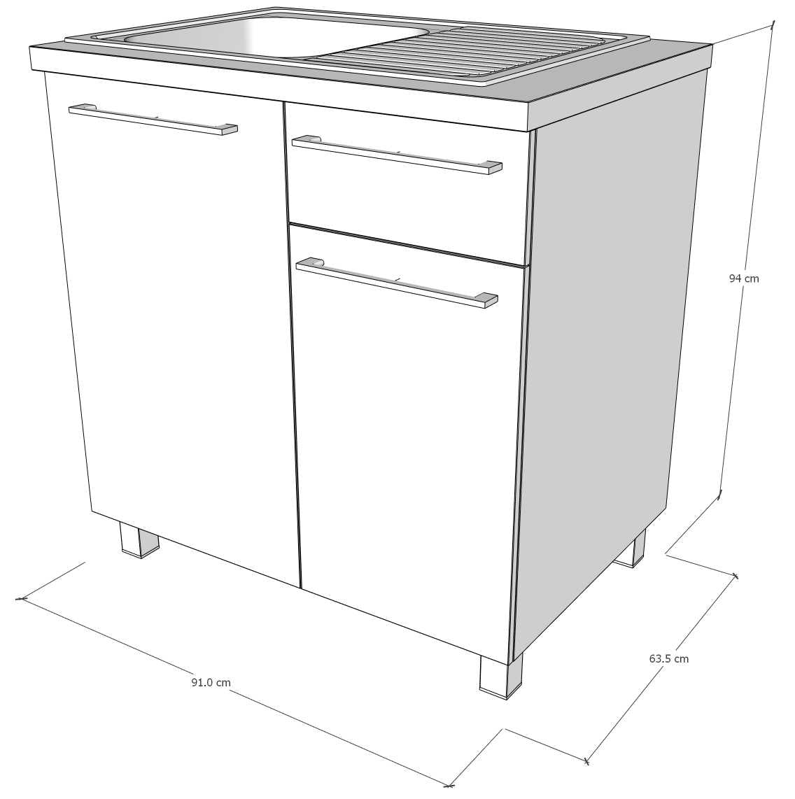 Gabinete 90 cm con tarja - Dark Rockford