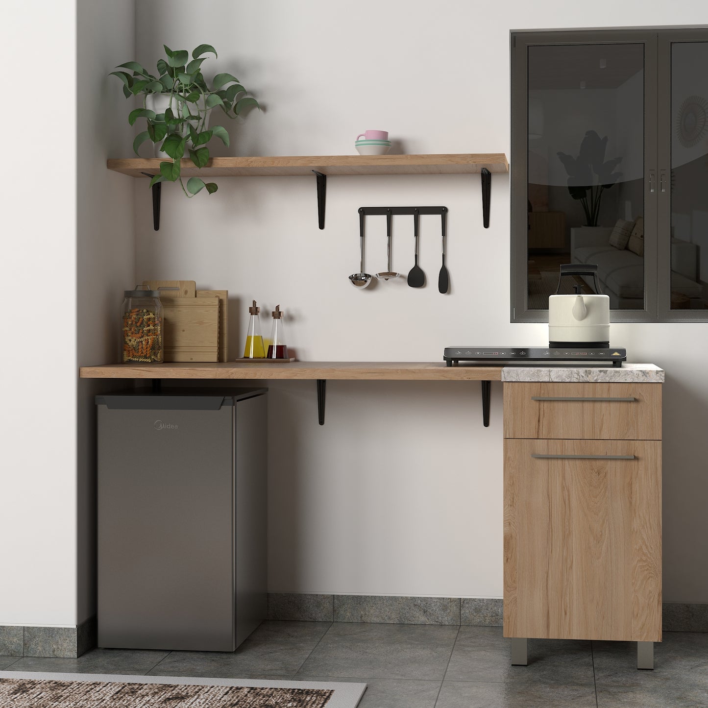 Gabinete de 50 cm con puerta y cajón - Natural Rockford