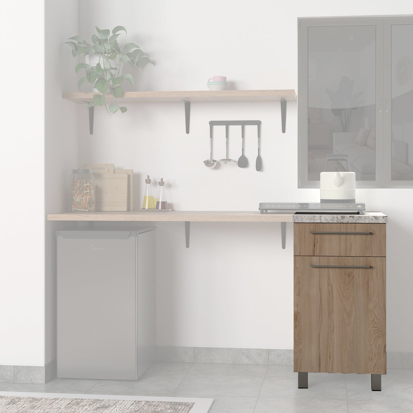 Gabinete de 50 cm con puerta y cajón - Natural Rockford