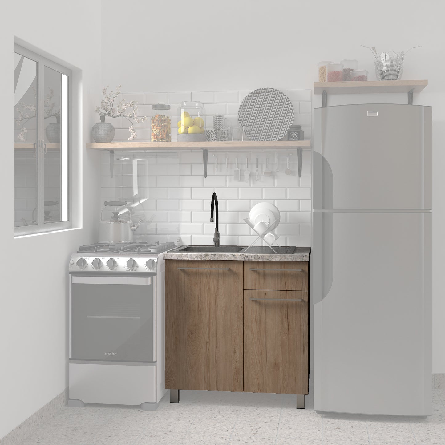 Gabinete 90 cm con tarja - Natural Rockford