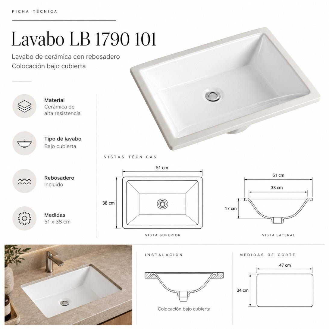 Lavabo LB 1790 101 ficha técnica - GRAVITA
